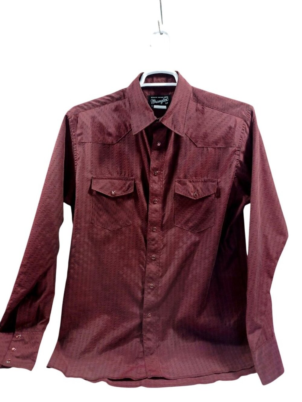 Wrangler Western Dobby Rodeo Pearl Snap Shirt Burgundy Striped Rockabilly Men LT